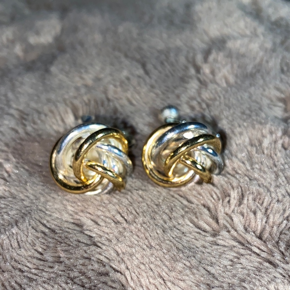 Napier Elegant Gold Tone and Silver Tone Knot Earrings Screw Back
